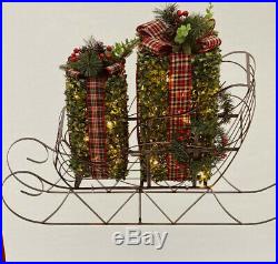 New Metal Christmas Sleigh Presents Gift Topiary Lighted 26 Sculpture Yard