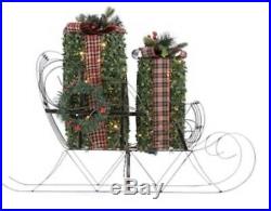 New Metal Christmas Sleigh Presents Gift Topiary Lighted 26 Sculpture Yard
