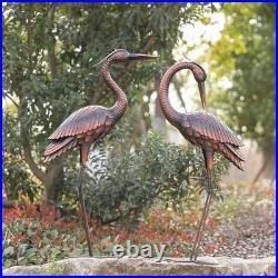 Noble Brass Crane Garden Statues Handmade Large Outdoor Yard Decor Set of 2