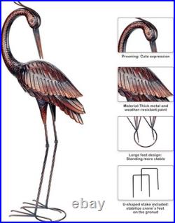 Noble Brass Crane Garden Statues Handmade Large Outdoor Yard Decor Set of 2