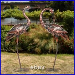 Noble Brass Crane Garden Statues Handmade Large Outdoor Yard Decor Set of 2