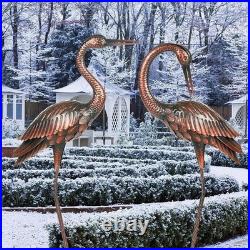 Noble Brass Crane Garden Statues Handmade Large Outdoor Yard Decor Set of 2