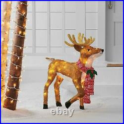 Nordic Deer Yard Sculpture withLights Sisal Xmas Holiday Decoration Indoor/Outdoor