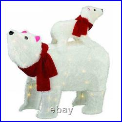 North Pole Adoring Polar Bear & Baby Pre Lighted Tinsel Christmas Yard 29 Art