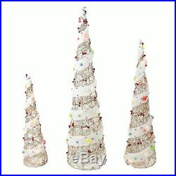 Northlight 3 Light Champagne Rattan Candy Covered Cone Tree Christmas Yard Décor