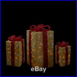 Northlight 3 Lighted Tall Gold Sisal Gift Boxes Christmas Yard Decors