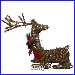 Northlight 30 Lighted Rattan Reindeer Red Bow Pine Cones Christmas Yard Decor