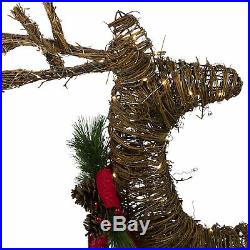 Northlight 30 Lighted Rattan Reindeer Red Bow Pine Cones Christmas Yard Decor