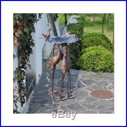 Ornate Metal Bird Bath Garden Statues And Sculptures Bird Crane Heron Yard Art