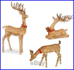 OUTDOOR LIGHTED PRE LIT 3-Pc Deer Family DISPLAY CHRISTMAS YARD ART DECOR #10098