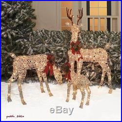OUTDOOR LIGHTED PRE LIT 3-Pc Deer Family DISPLAY SCENE CHRISTMAS YARD ART DECOR