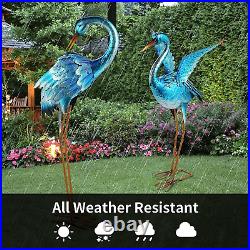Outdoor Blue Heron Metal Birds Garden Crane Statues Yard Art Ornaments for Ba