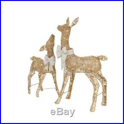 Outdoor Christmas 36 In. Deer 28 In. Doe LED Lighted Gold PVC Yard Home Decor