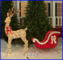 Outdoor Christmas Decorations Reindeer Santa Sleigh Lighted Display Yard Lawn
