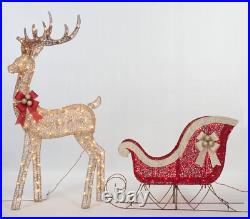 Outdoor Christmas Decorations Reindeer Santa Sleigh Lighted Display Yard Lawn