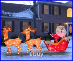 Outdoor Christmas Decorations Santa with Sleigh Yard lawn Roof Lighted Display