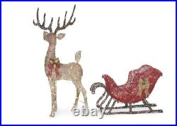 Outdoor Christmas Deer Sleigh Lighted Yard Decor Sculpture Lawn Holiday Reindeer