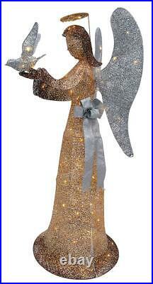 Outdoor Christmas Lighted Angel with Dove Tinsel Sculpture Yard Decor ...
