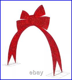 Outdoor Christmas Yard Decoration 9.5ft Holiday Arch Pre Lit LED Lights Red Bow