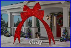 Outdoor Christmas Yard Decoration 9.5ft Holiday Arch Pre Lit LED Lights Red Bow