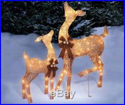 Outdoor Christmas Yard Decoration Lighted Deer Reindeer Buck Sculpture Lawn Pair
