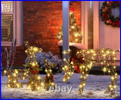 Outdoor Christmas Yard Decoration Pre Lit Holiday Deer Family LED Lights Lawn