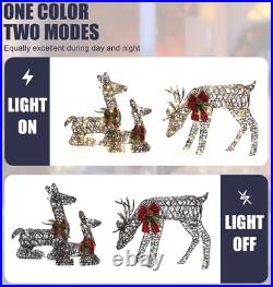 Outdoor Christmas Yard Decoration Pre Lit Holiday Deer Family LED Lights Lawn