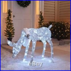 Outdoor Cool White Twinkling Doe Deer Sculpture Lighted Christmas Yard Decor