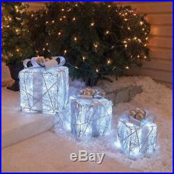 Outdoor Cool White Twinkling Gift Boxes Sculpture Lighted Christmas Yard Decor