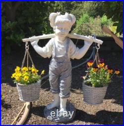 Outdoor Flower Girl Statue w Basket Planters Garden Yard Lawn Art Sculpture 2 ft
