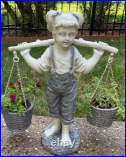 Outdoor Flower Girl Statue w Basket Planters Garden Yard Lawn Art Sculpture 2 ft