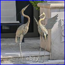 Outdoor Garden Crane Birds Statues Set of 2 Sculpture Metal Heron Art Yard Decor