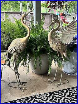 Outdoor Garden Crane Birds Statues Set of 2 Sculpture Metal Heron Art Yard Decor