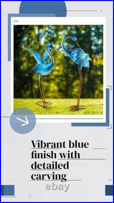 Outdoor Garden Crane Statues Blue Heron Metal Bird Yard Art for Pond & Patio