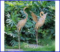 Outdoor Metal Heron Crane Statue Sculpture Coastal Birds Yard Lawn Egret Pair