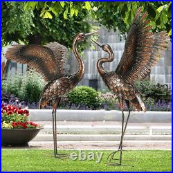 Outdoor Metal Heron Crane Statues 46 Yard Art Sculptures (Elegant Set of 2)