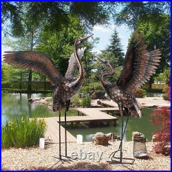 Outdoor Metal Heron Crane Statues 46 Yard Art Sculptures (Elegant Set of 2)