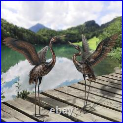 Outdoor Metal Heron Crane Statues 46 Yard Art Sculptures (Elegant Set of 2)