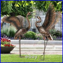 Outdoor Metal Heron Crane Statues 46 Yard Art Sculptures (Elegant Set of 2)