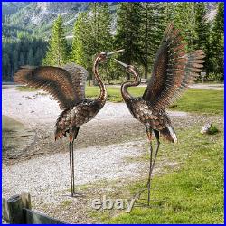 Outdoor Metal Heron Crane Statues 46 Yard Art Sculptures (Elegant Set of 2)