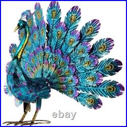 Outdoor Metal Peacock Statue Garden Decor Yard Sculpture 23 Tall Multicolor
