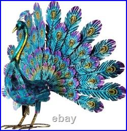 Outdoor Metal Peacock Statue Garden Decor Yard Sculpture 23 Tall Multicolor