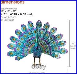Outdoor Metal Peacock Statue Garden Decor Yard Sculpture 23 Tall Multicolor