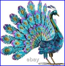 Outdoor Metal Peacock Statue Garden Decor Yard Sculpture 23 Tall Multicolor