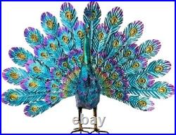 Outdoor Metal Peacock Statue Garden Decor Yard Sculpture 23 Tall Multicolor