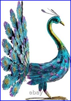 Outdoor Metal Peacock Statue Garden Decor Yard Sculpture 23 Tall Multicolor