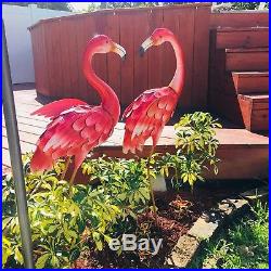 Outdoor Metal Sculptures Statues Garden Yard Patio Decor Pair Flamingo Lawn Bird