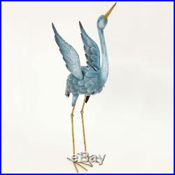 Outdoor Metal Yard Art Blue Heron Statues Crane Bird Sculpture Lawn Garden Decor