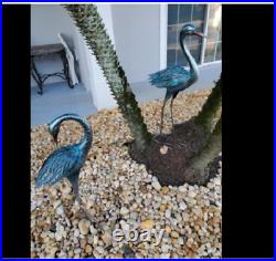 Outdoor Pair Coastal Birds Heron Statue Lawn Garden Crane Beach Sculpture Yard