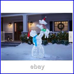 Outdoor Snowman Christmas Decor Lights Yard Sculpture Display Puppy Figurine